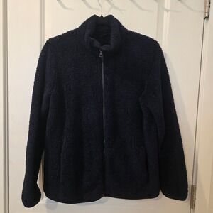 Uniqlo Full Zip Fleece Jacket Womens L(Asia XL) Extra Large Navy Blue Cozy Warm